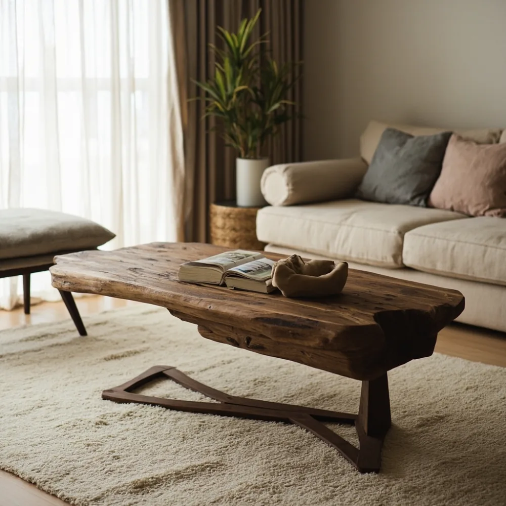 분당 32평 거실에 어울리는 월넛원목 아메리칸 럭셔리 커피 테이블 140x80cm 미니멀 베이지 소파 조합