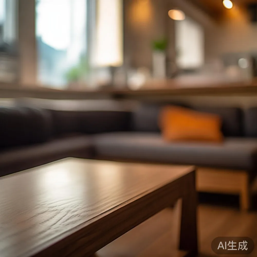 좁은 HDB 거실에서도 답답해 보이지 않는 커피 테이블 사이즈 고르는 법 — close-up of the grain and joinery detail, shallo