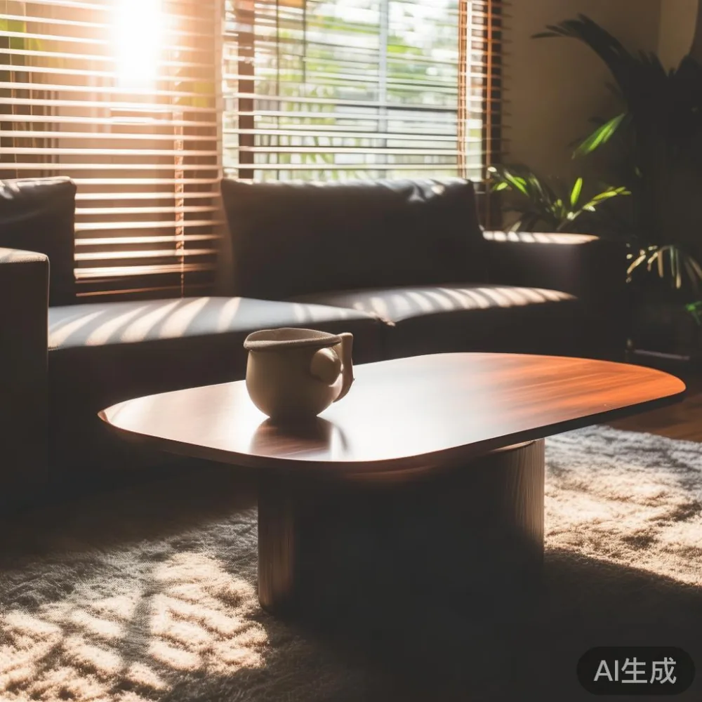 커피 테이블을 Veneer로 살까, 원목으로 살까 — 5년 뒤 진짜 비용은 얼마일까? — in a sunlit Singapore HDB living room, morning l
