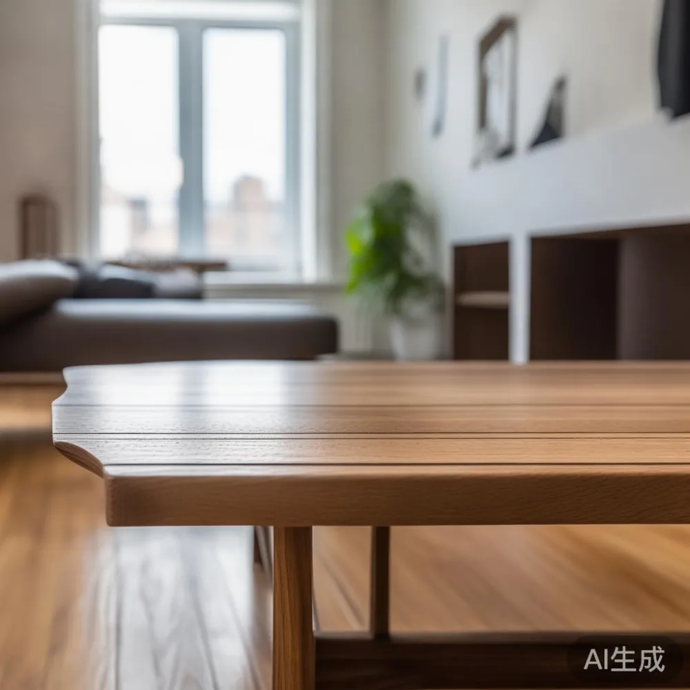 좁은 아파트도 넓어 보이게 하는 협탁 활용법 — close-up of the grain and joinery detail, shallo