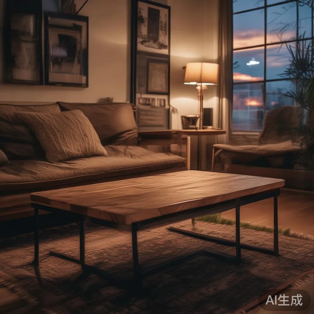 베니어와 원목, 5년 뒤에 누가 더 손해일까요? – 거실 coffee table kr 비용 비교 — room setting at dusk with warm lamp light, film 